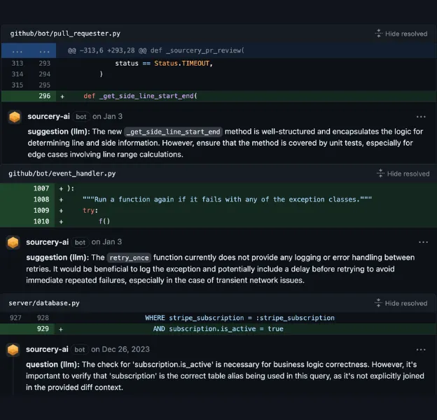 Early Sourcery review comments