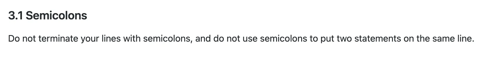 Section 3.1 - recommendations around semicolon are examples of explicit rules
