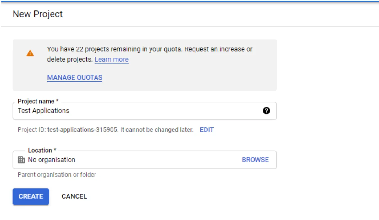 Naming a Google Cloud Project