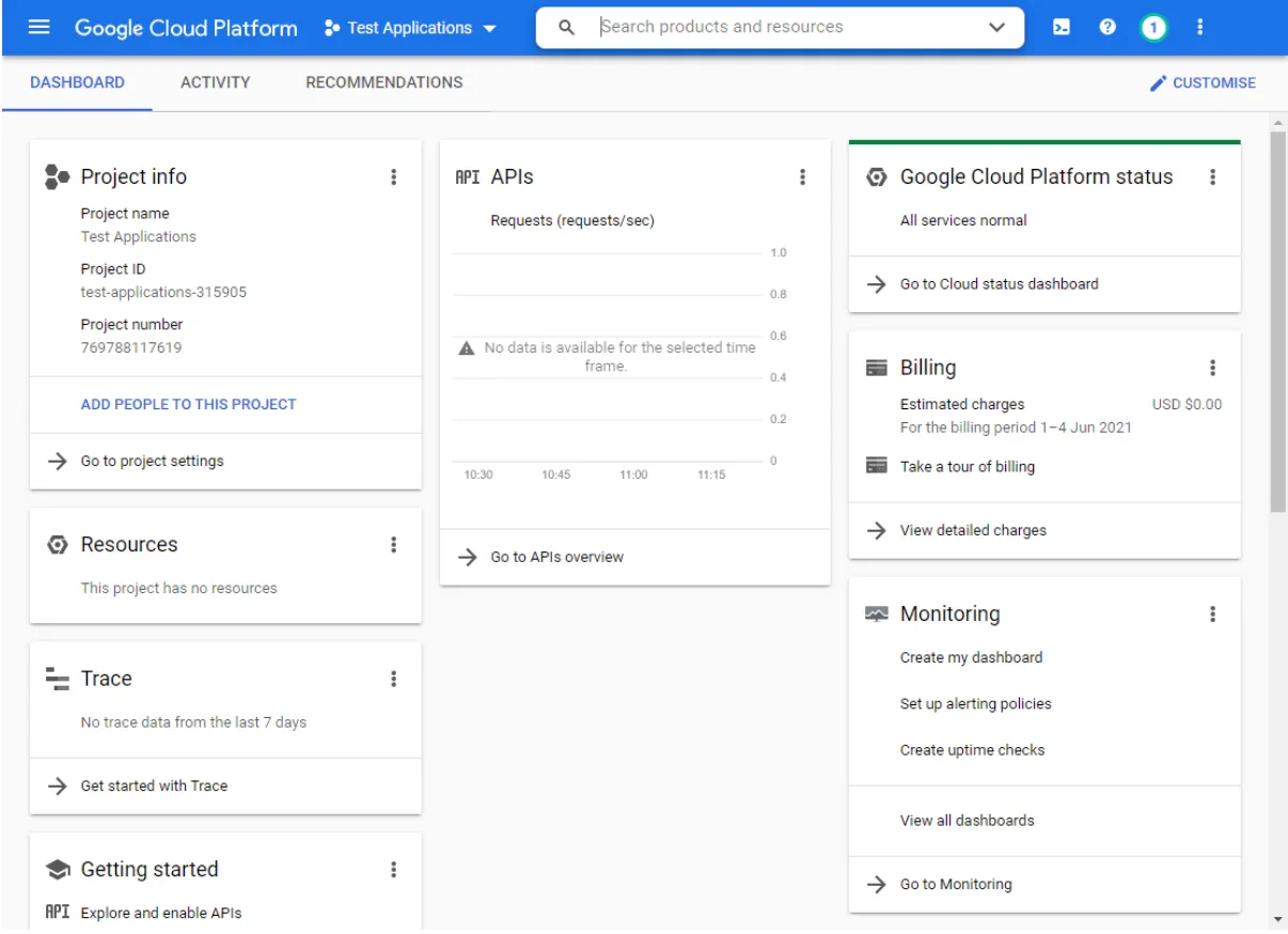 Google Cloud Project Dashboard