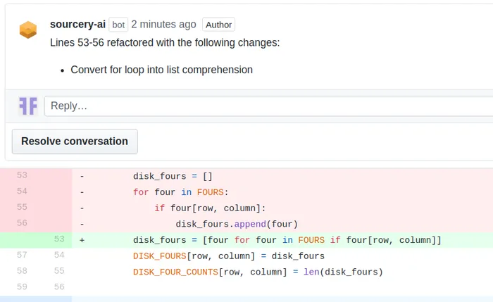 Refactoring by Sourcery on GitHub