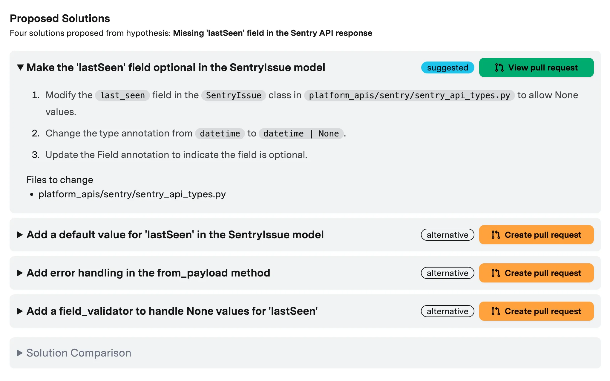 Sentinel proposing fixes