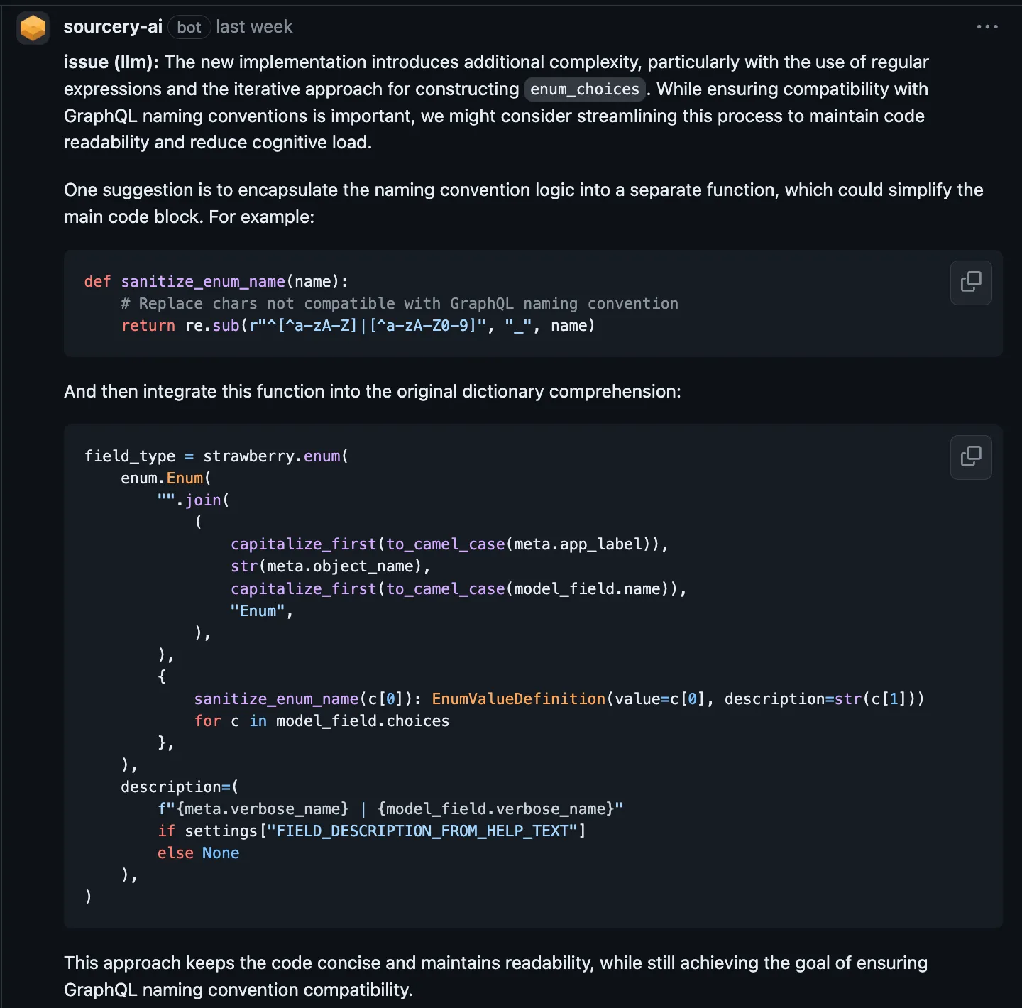 Sourcery reviewing for complexity