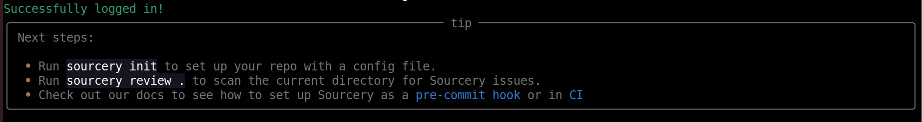 sourcery login with tip
