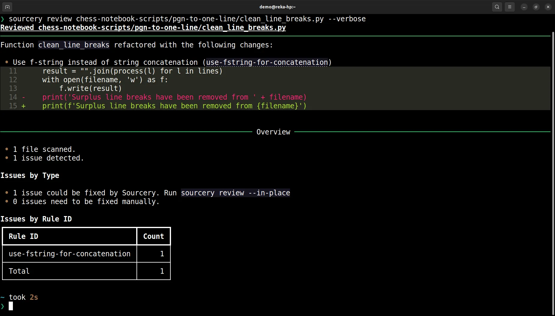 sourcery review verbose dark theme