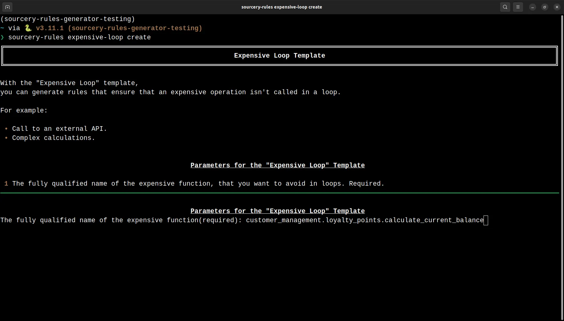screenshot sourcery-rules expensive-loop create