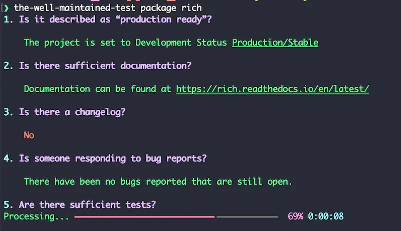 The progress bar in action in the well-maintained-test app
